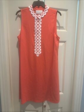 Pappagallo Sleeveless Coral Midi Dress with White Crochet Trim